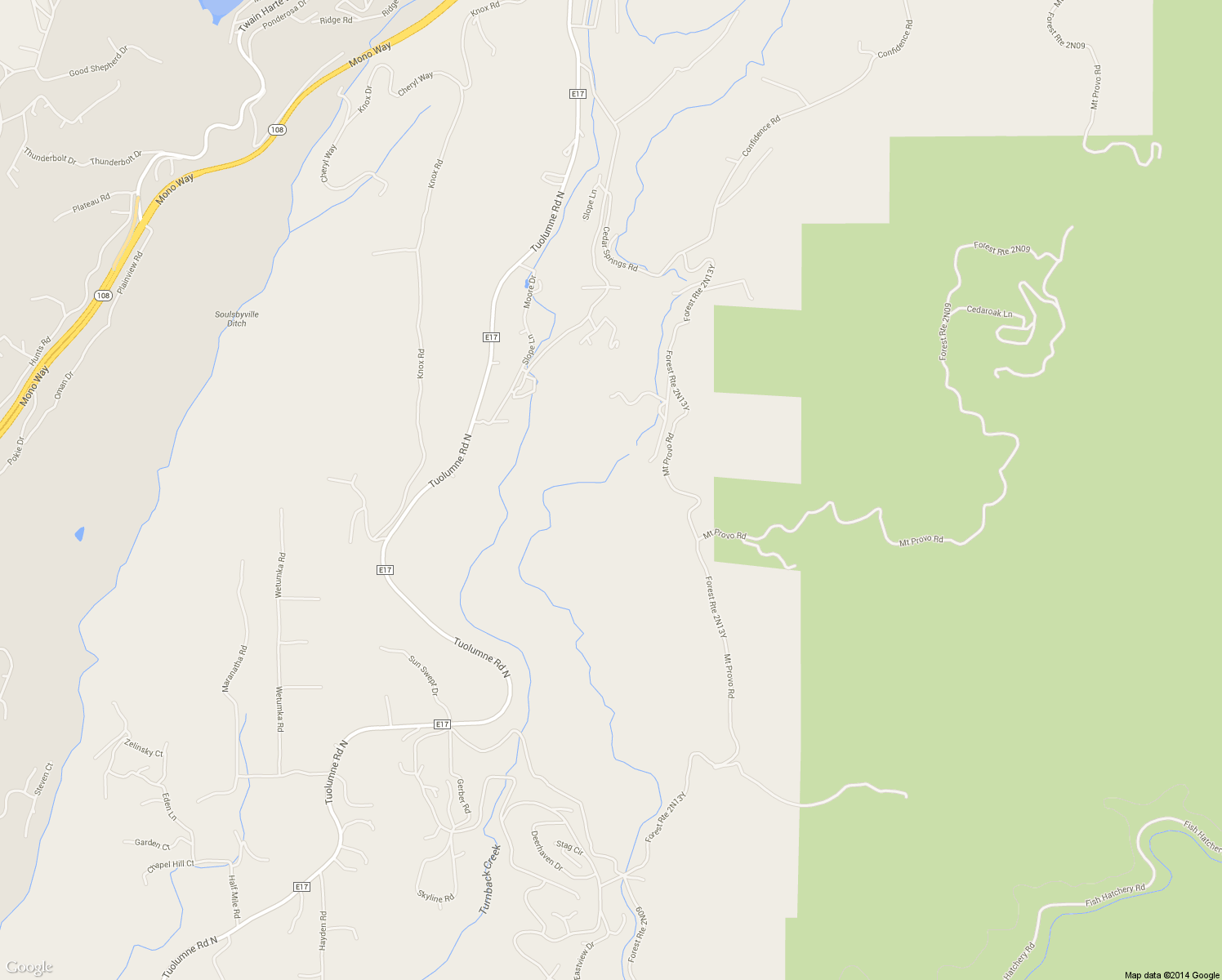 map of restaurants, bars, coffee shops, grocery stores, and more near 21260 Rising Sun Mine Road in Twain Harte