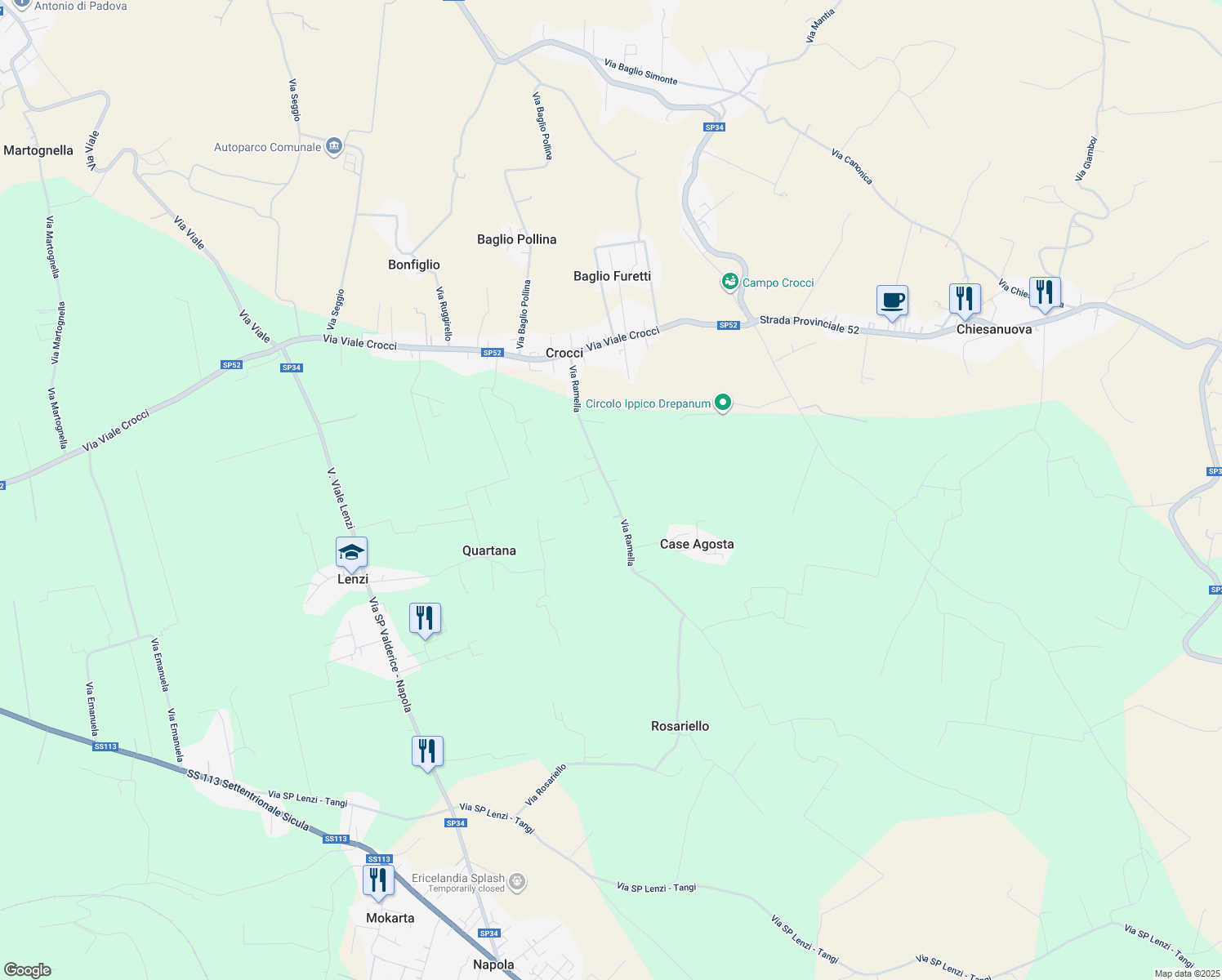 map of restaurants, bars, coffee shops, grocery stores, and more near 3 Via Ramella in Libero consorzio comunale di Trapani