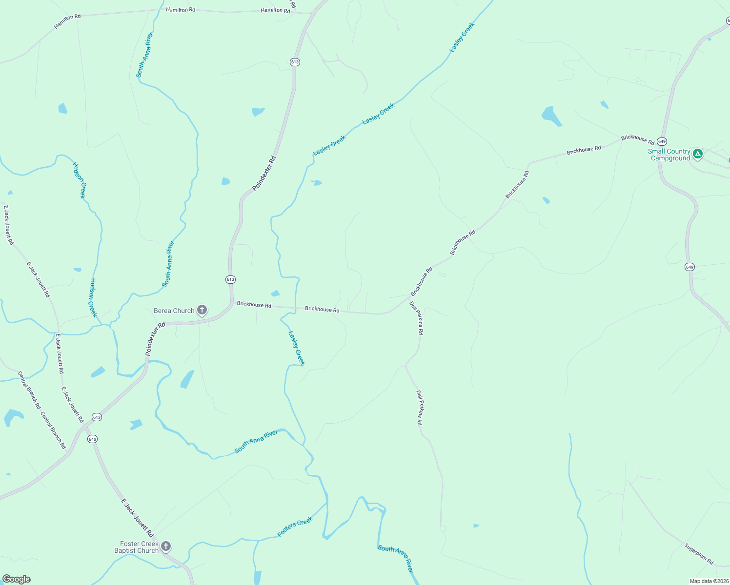map of restaurants, bars, coffee shops, grocery stores, and more near 581 Brickhouse Road in Louisa