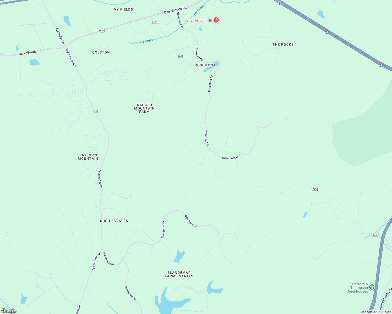 map of restaurants, bars, coffee shops, grocery stores, and more near 3285 Woodson Mountain Lane in Charlottesville