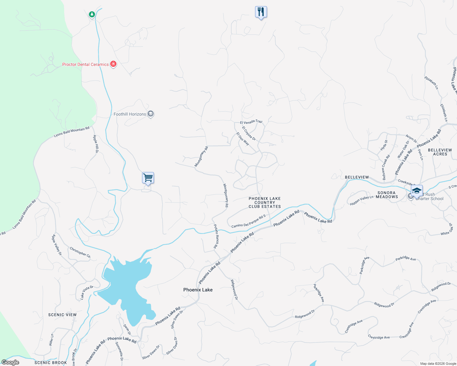 map of restaurants, bars, coffee shops, grocery stores, and more near 21701 El Lobo Center in Sonora