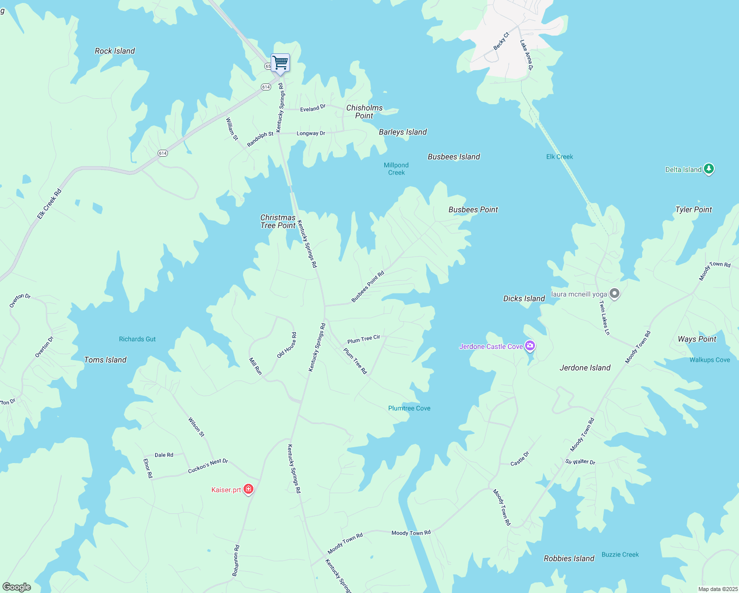 map of restaurants, bars, coffee shops, grocery stores, and more near 170 Busbees Point Rd in Bumpass