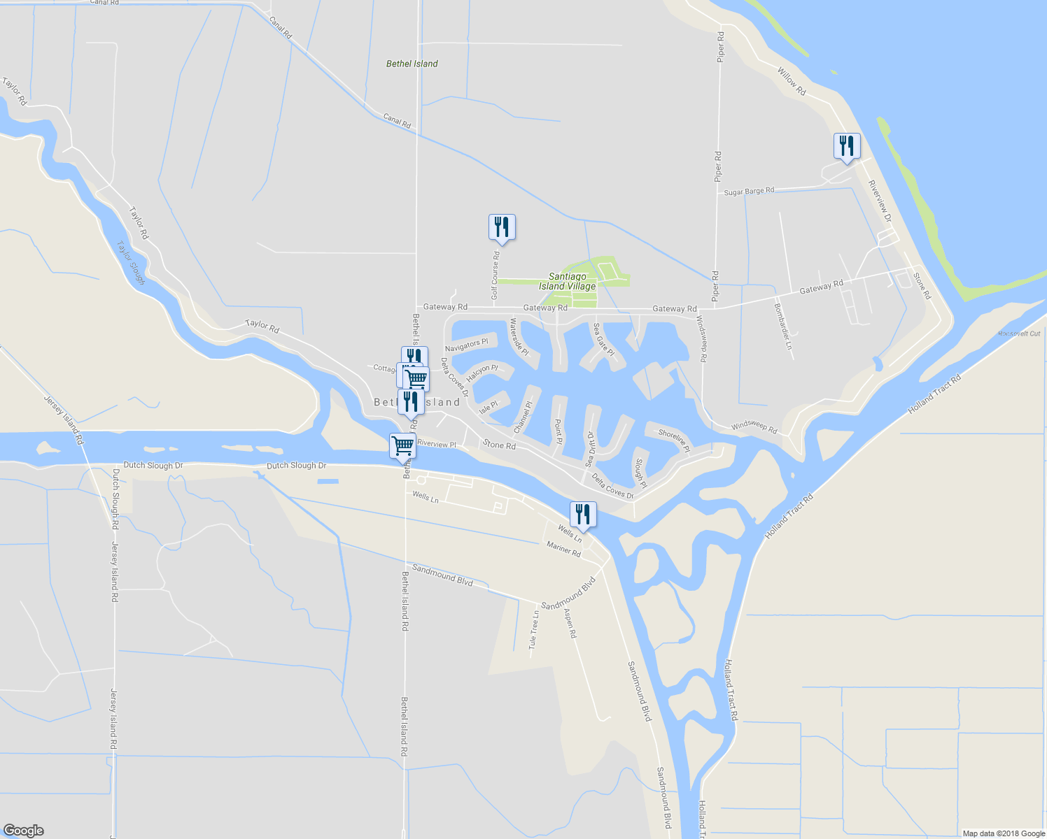 map of restaurants, bars, coffee shops, grocery stores, and more near Channel Place in Oakley