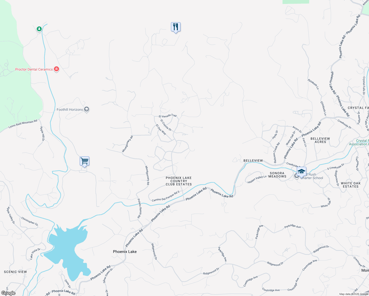map of restaurants, bars, coffee shops, grocery stores, and more near 15520 Paseo De Los Robles Road in Sonora
