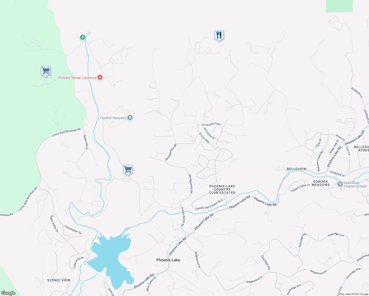 map of restaurants, bars, coffee shops, grocery stores, and more near 21701 El Lobo Center in Sonora