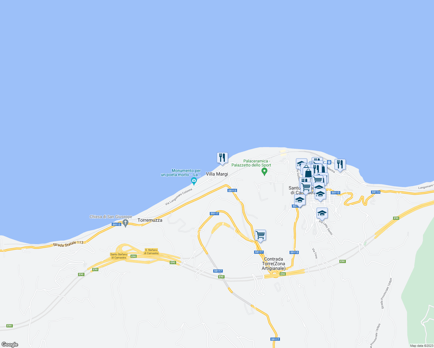 map of restaurants, bars, coffee shops, grocery stores, and more near 1 Via Luigi Pirandello in Villa Margi