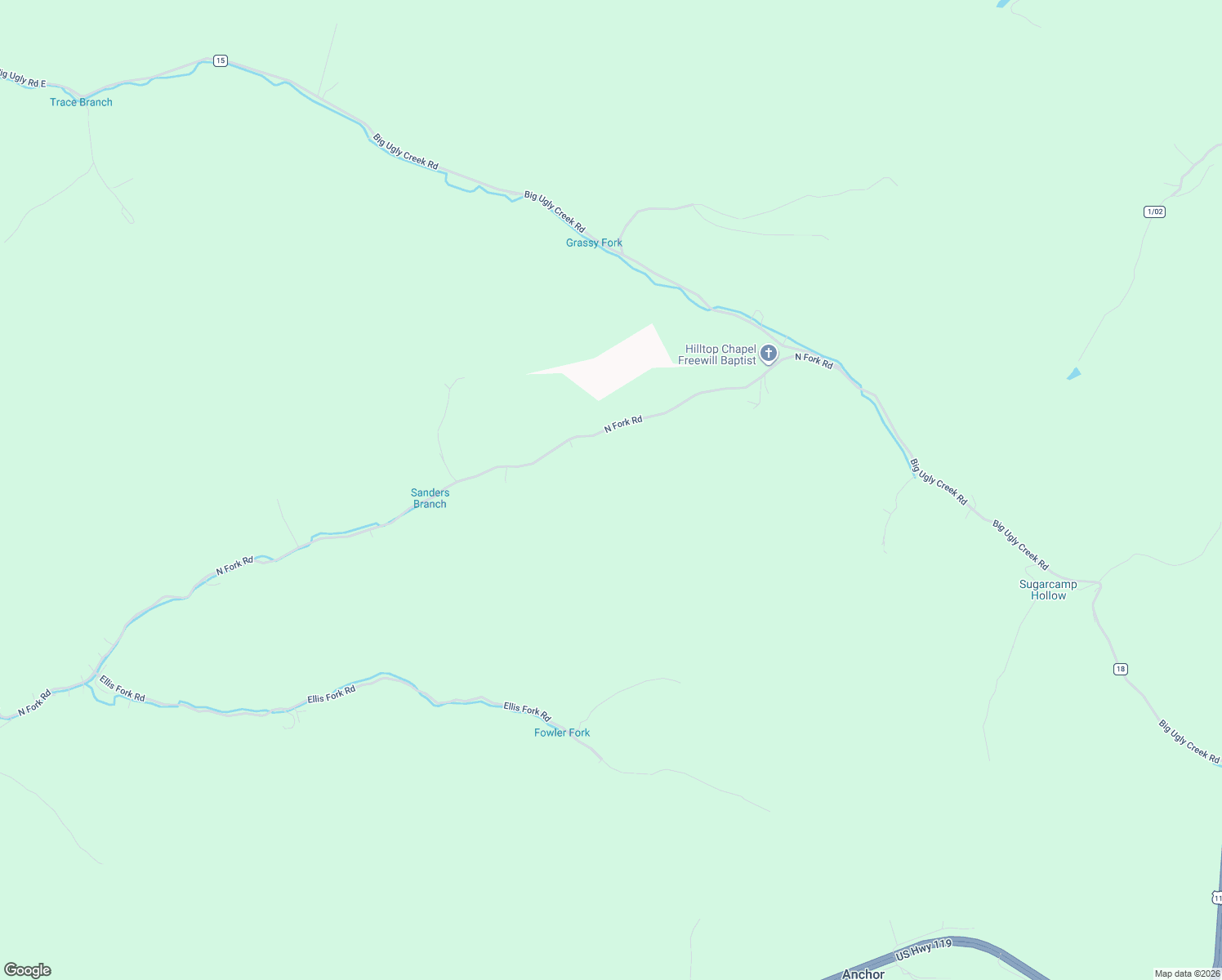 map of restaurants, bars, coffee shops, grocery stores, and more near North Fork Road in Chapmanville