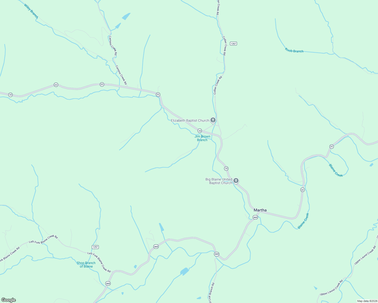 map of restaurants, bars, coffee shops, grocery stores, and more near 23657 Kentucky 32 in Martha