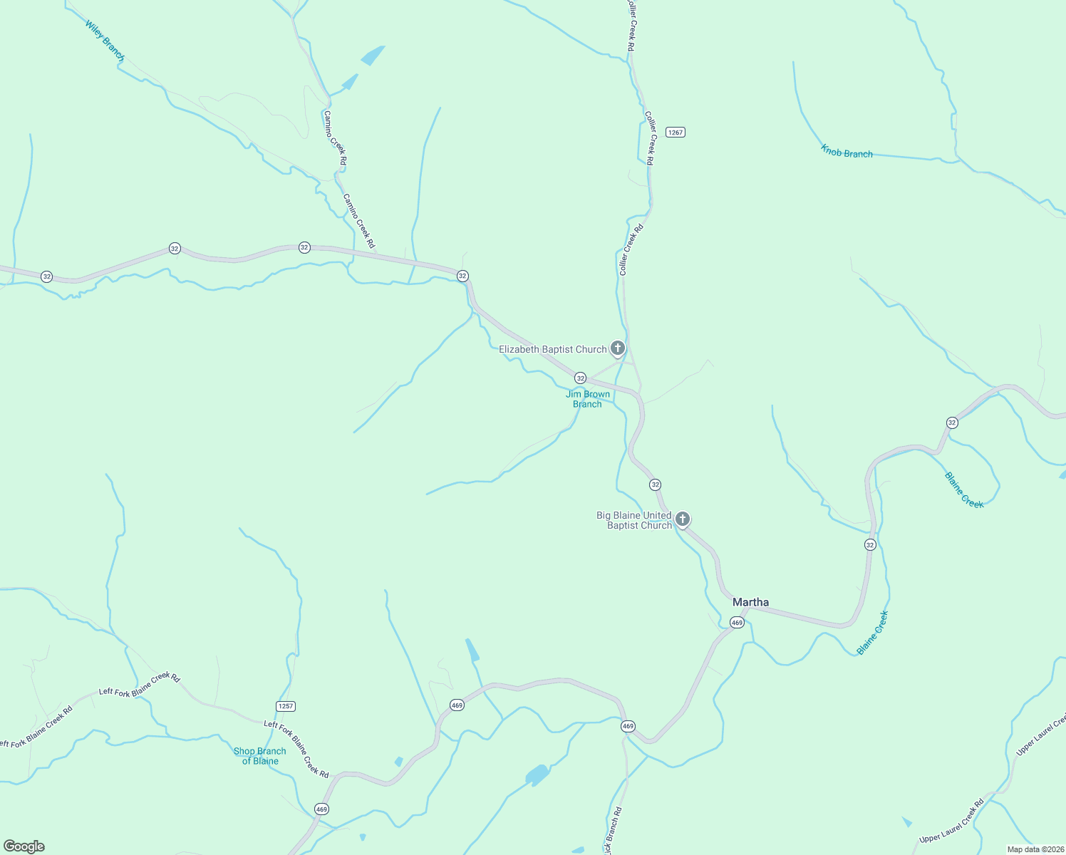 map of restaurants, bars, coffee shops, grocery stores, and more near 23657 Kentucky 32 in Martha