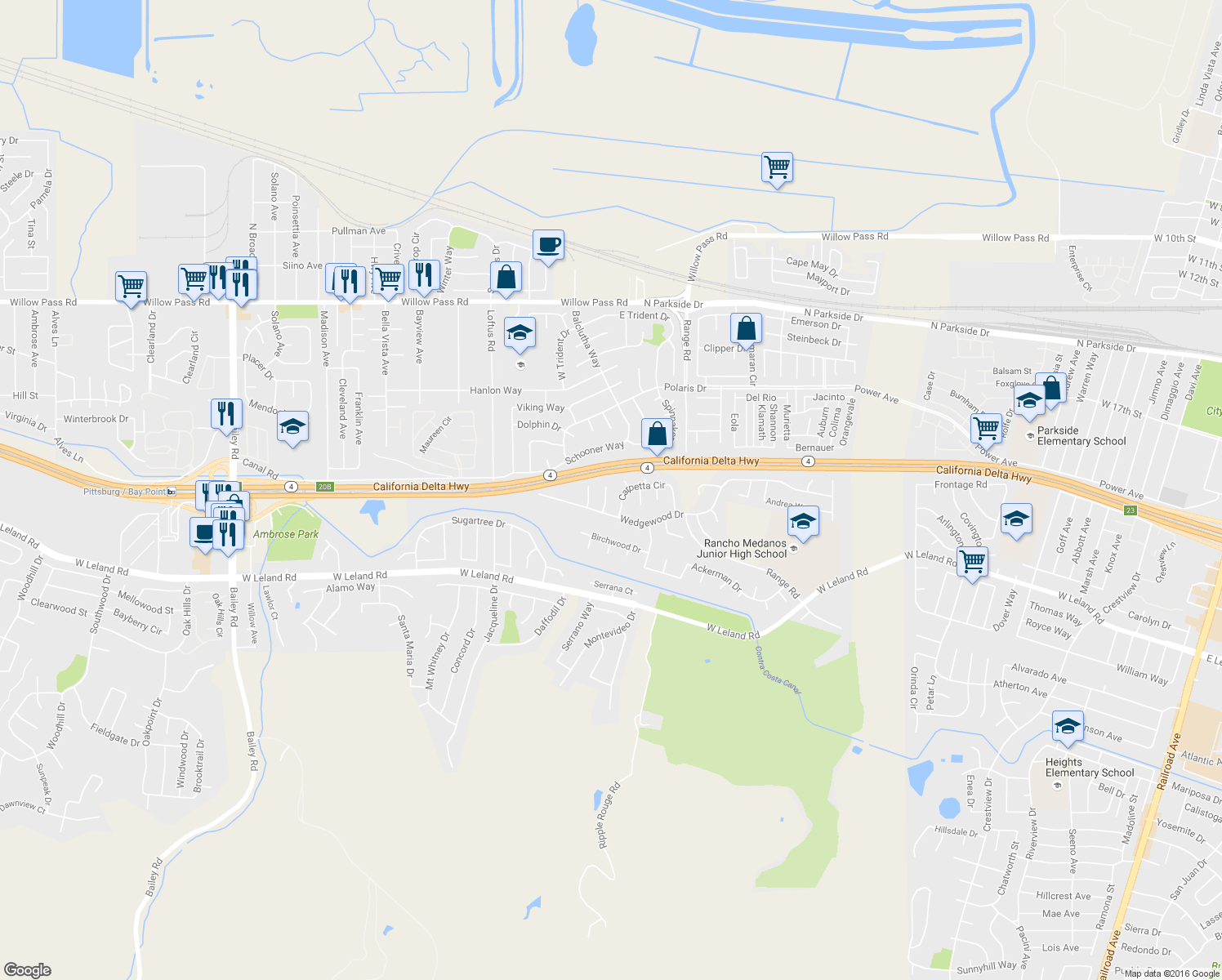 map of restaurants, bars, coffee shops, grocery stores, and more near 2105 Greenwood Place in Pittsburg