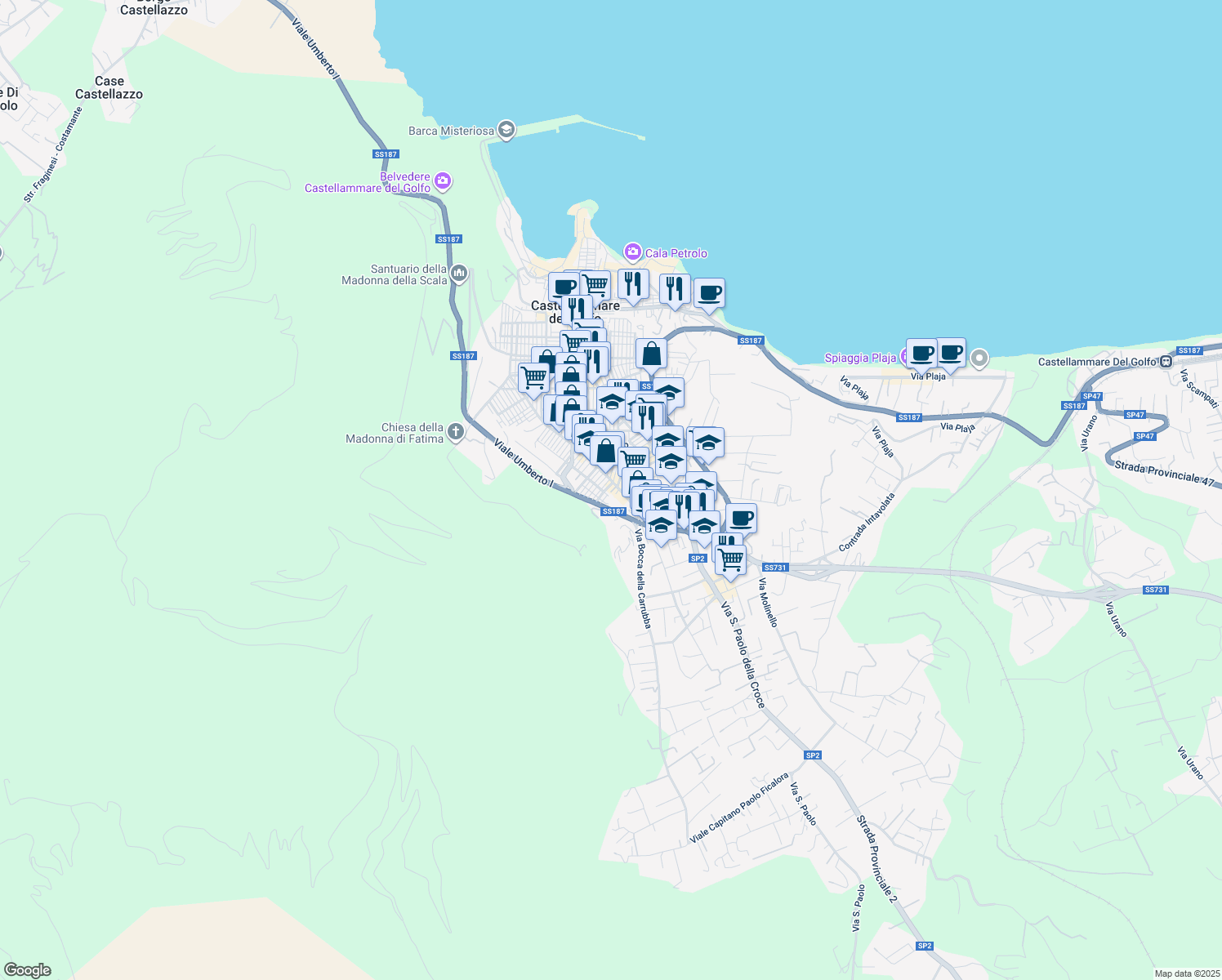 map of restaurants, bars, coffee shops, grocery stores, and more near 134 Via Francesco Crispi in Castellammare del Golfo