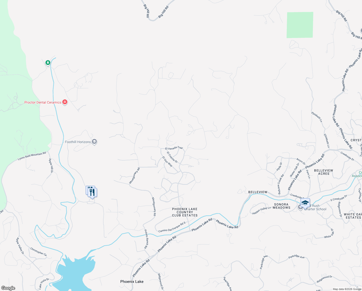 map of restaurants, bars, coffee shops, grocery stores, and more near 15457 El Venada Trail in Sonora