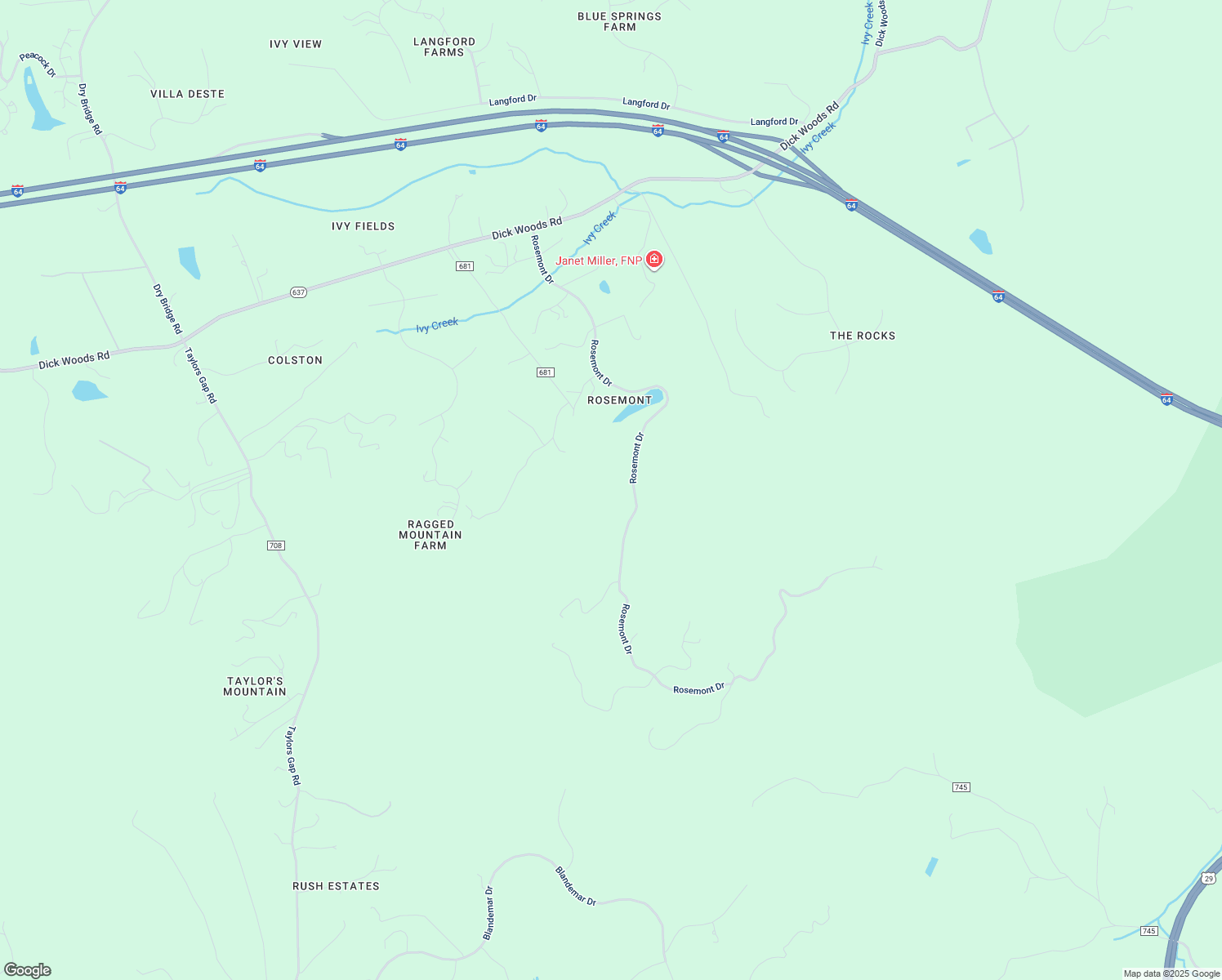 map of restaurants, bars, coffee shops, grocery stores, and more near 514 Rosemont Drive in Charlottesville
