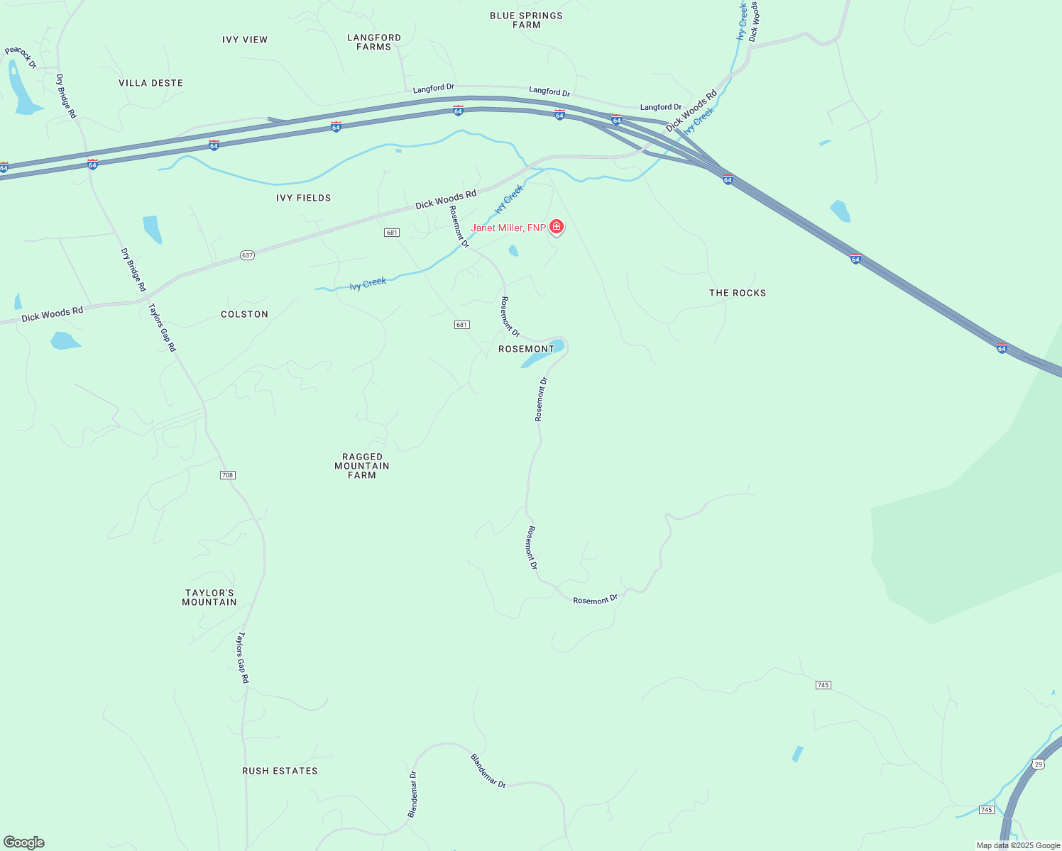 map of restaurants, bars, coffee shops, grocery stores, and more near 514 Rosemont Drive in Charlottesville