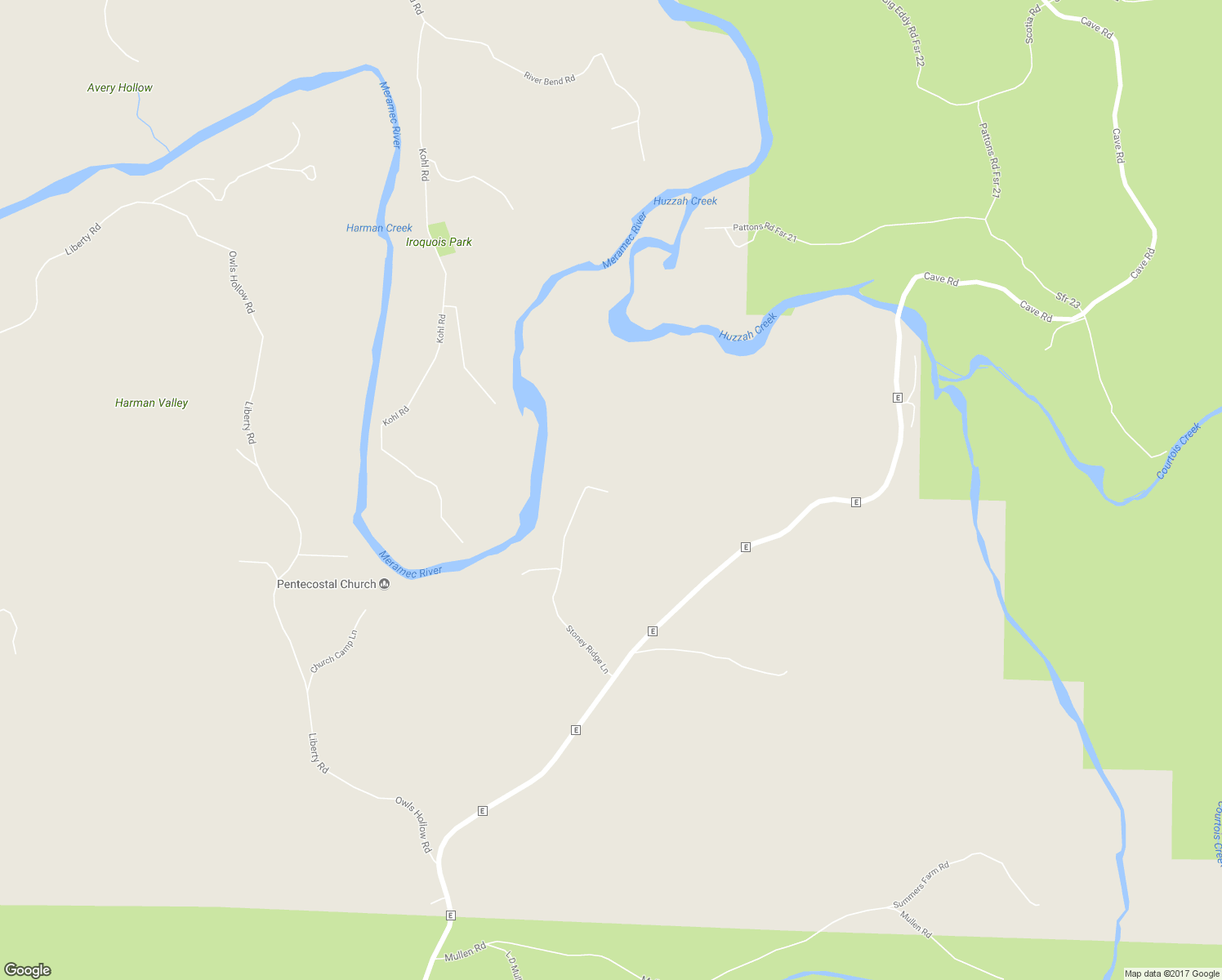 map of restaurants, bars, coffee shops, grocery stores, and more near 98 Stoney Ridge Lane in Steelville