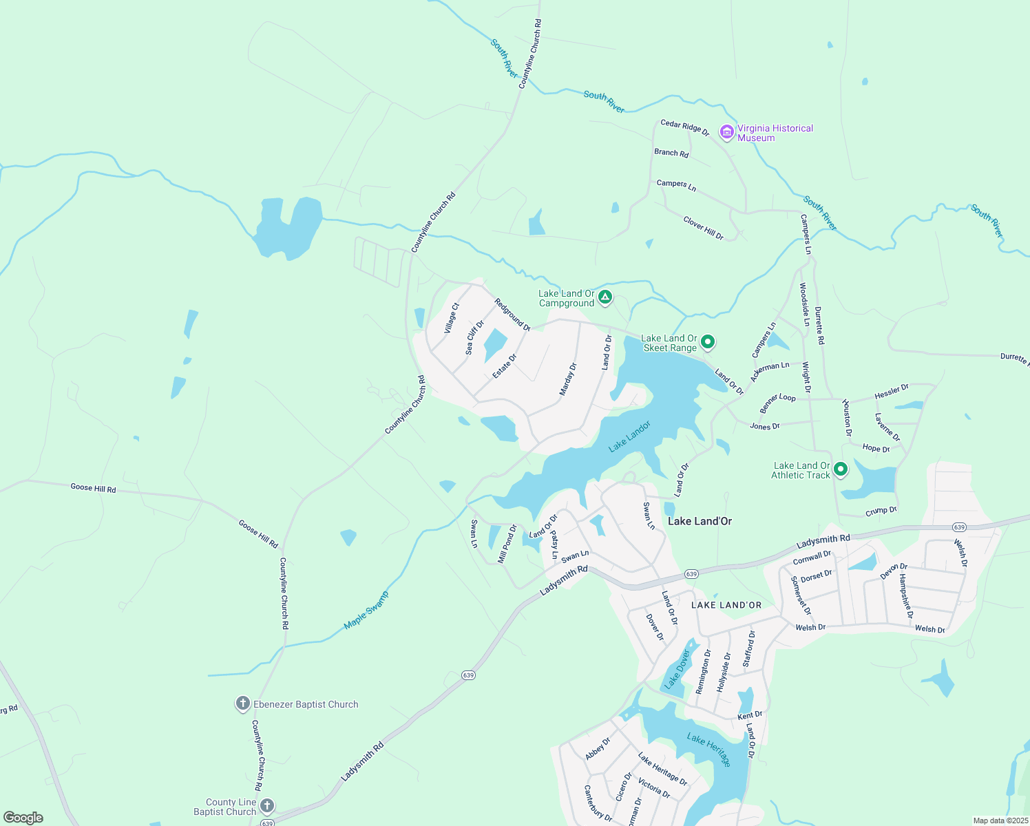 map of restaurants, bars, coffee shops, grocery stores, and more near 711 Glen Cove Drive in Ruther Glen