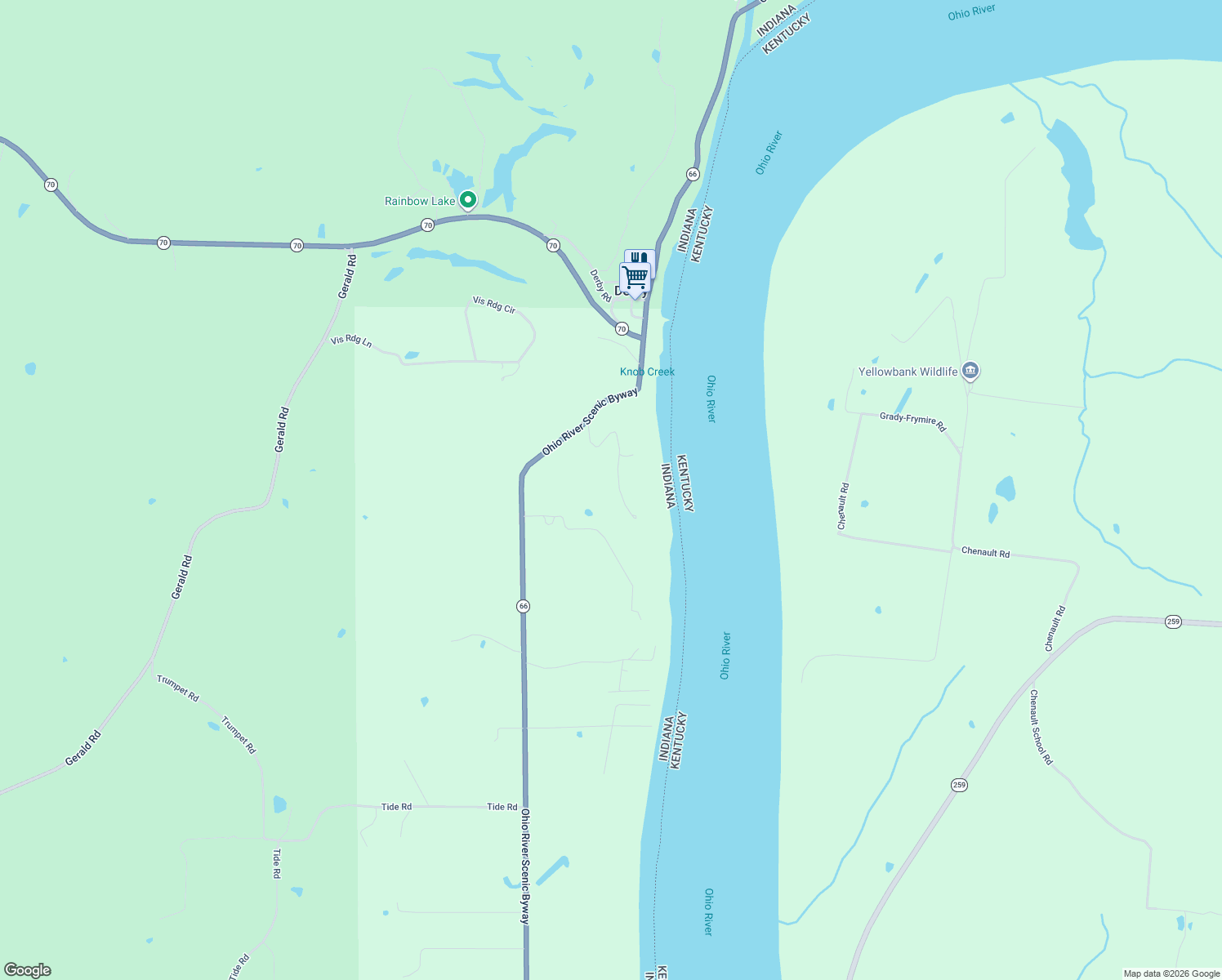 map of restaurants, bars, coffee shops, grocery stores, and more near 12422 Indiana 66 in Derby