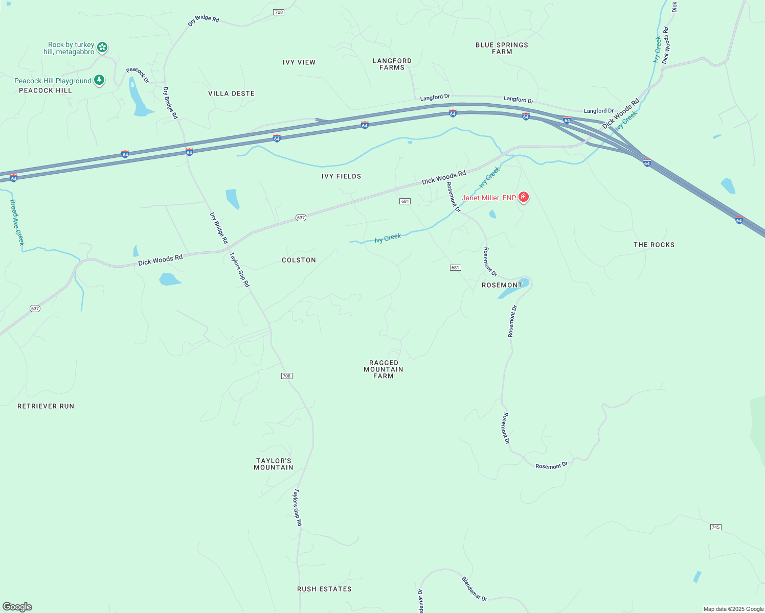 map of restaurants, bars, coffee shops, grocery stores, and more near 635 Ragged Mountain Drive in Charlottesville