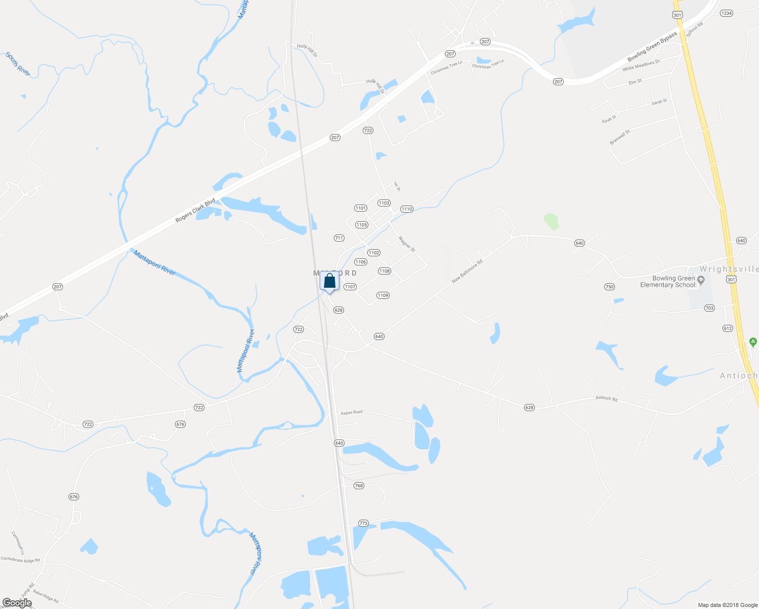 map of restaurants, bars, coffee shops, grocery stores, and more near 16040 Moter Avenue in Caroline County