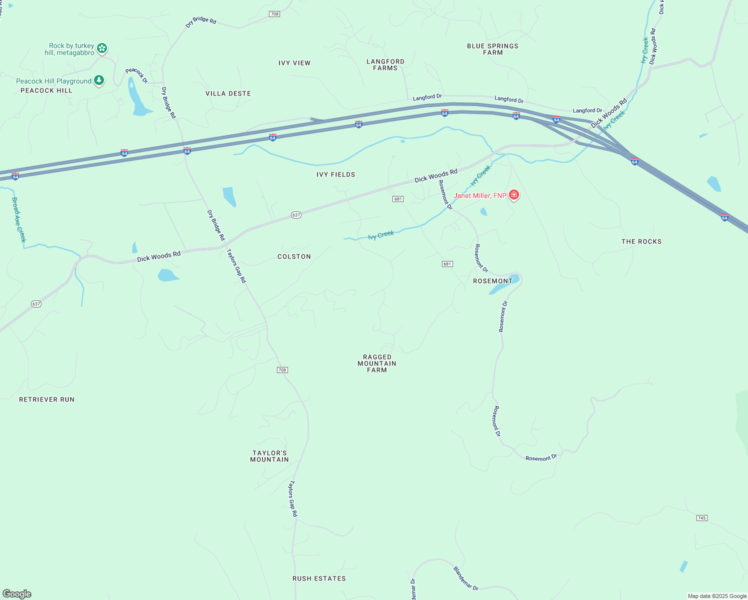 map of restaurants, bars, coffee shops, grocery stores, and more near 635 Ragged Mountain Drive in Charlottesville