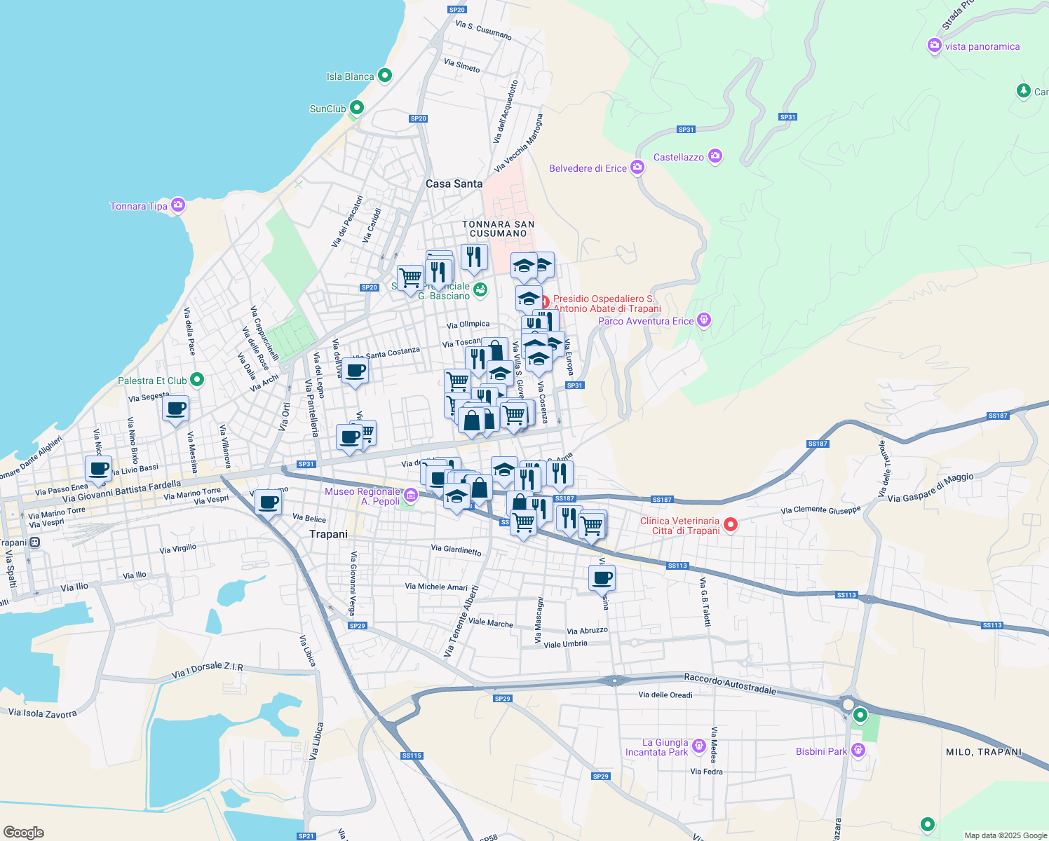 map of restaurants, bars, coffee shops, grocery stores, and more near 3 Via Villa San Giovanni in Casa Santa