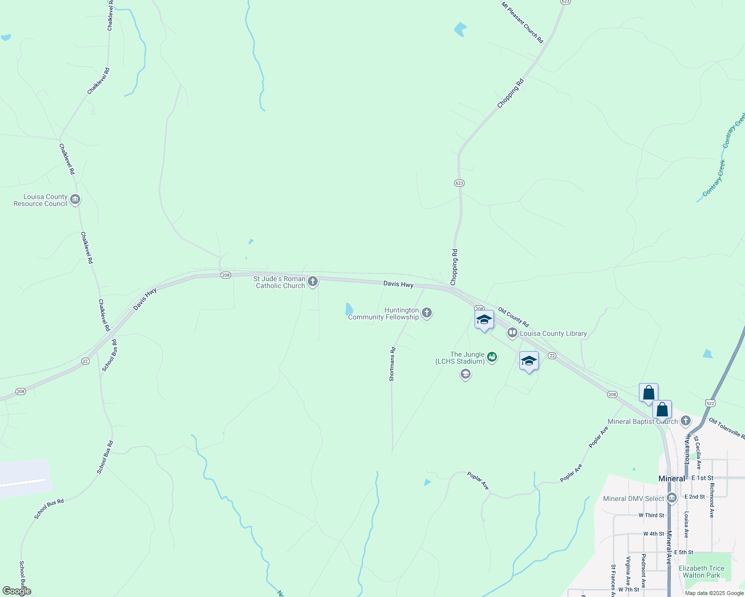 map of restaurants, bars, coffee shops, grocery stores, and more near 76 Onionville Road in Mineral
