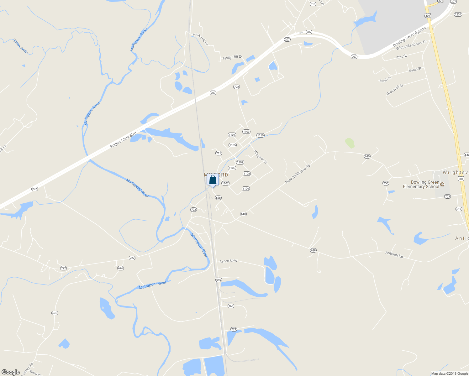 map of restaurants, bars, coffee shops, grocery stores, and more near 15498 Mathias Avenue in Caroline County