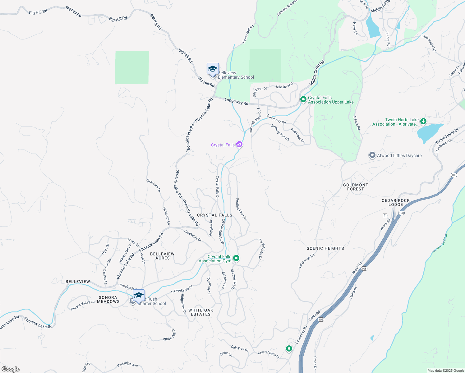 map of restaurants, bars, coffee shops, grocery stores, and more near 22102 Crystal Falls Drive in Sonora