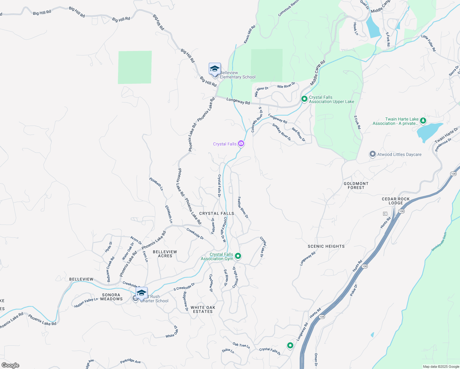 map of restaurants, bars, coffee shops, grocery stores, and more near 22102 Crystal Falls Drive in Sonora