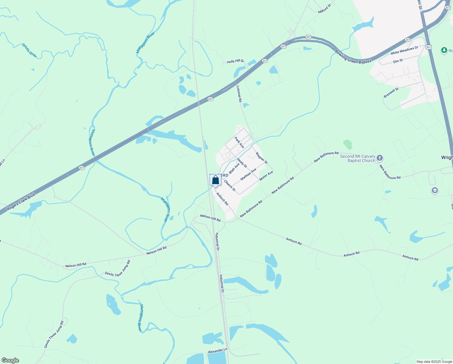 map of restaurants, bars, coffee shops, grocery stores, and more near 15480 Church Street in Caroline County