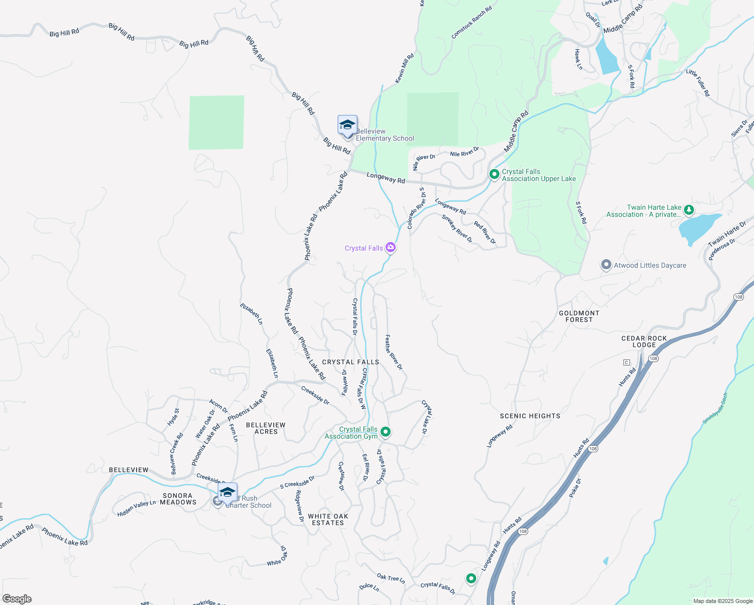 map of restaurants, bars, coffee shops, grocery stores, and more near 22102 Crystal Falls Drive in Sonora