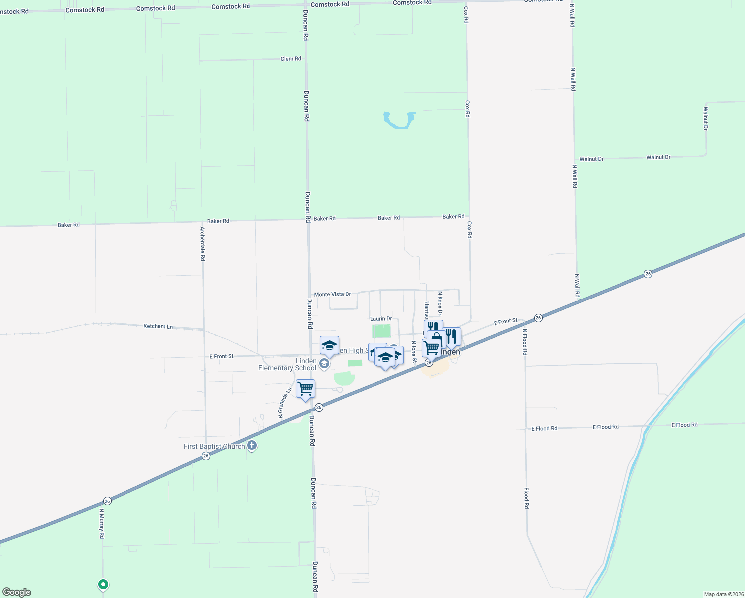 map of restaurants, bars, coffee shops, grocery stores, and more near 5406 Tommy Way in Linden
