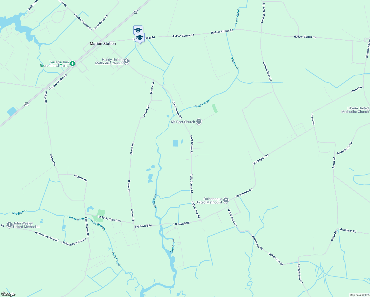 map of restaurants, bars, coffee shops, grocery stores, and more near 5228 Tulls Corner Road in Marion Station