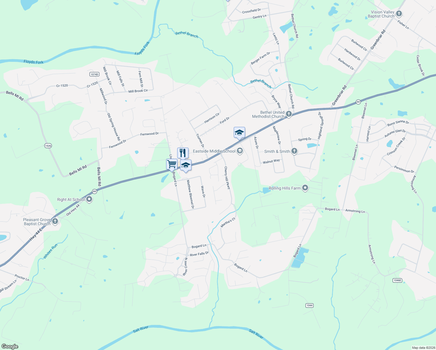 map of restaurants, bars, coffee shops, grocery stores, and more near 242 Potomac Bend in Mount Washington