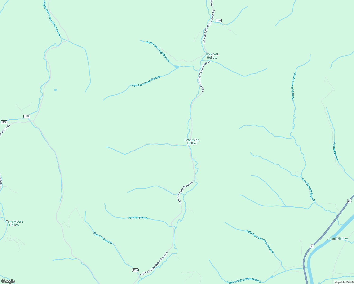 map of restaurants, bars, coffee shops, grocery stores, and more near 2910 Left Fork Little Blaine Road in Louisa