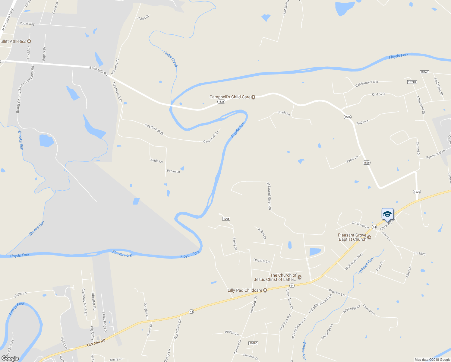 map of restaurants, bars, coffee shops, grocery stores, and more near 954 West Laurel River Drive in Shepherdsville