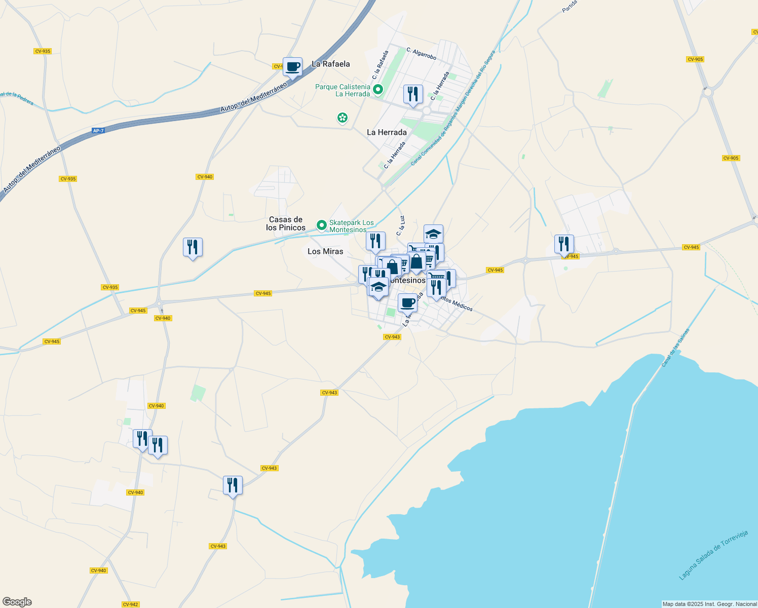 map of restaurants, bars, coffee shops, grocery stores, and more near 8 Calle de Diego Montesinos in Los Montesinos