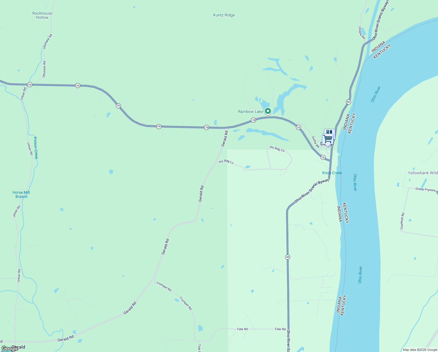 map of restaurants, bars, coffee shops, grocery stores, and more near 14397 Gerald Road in Perry