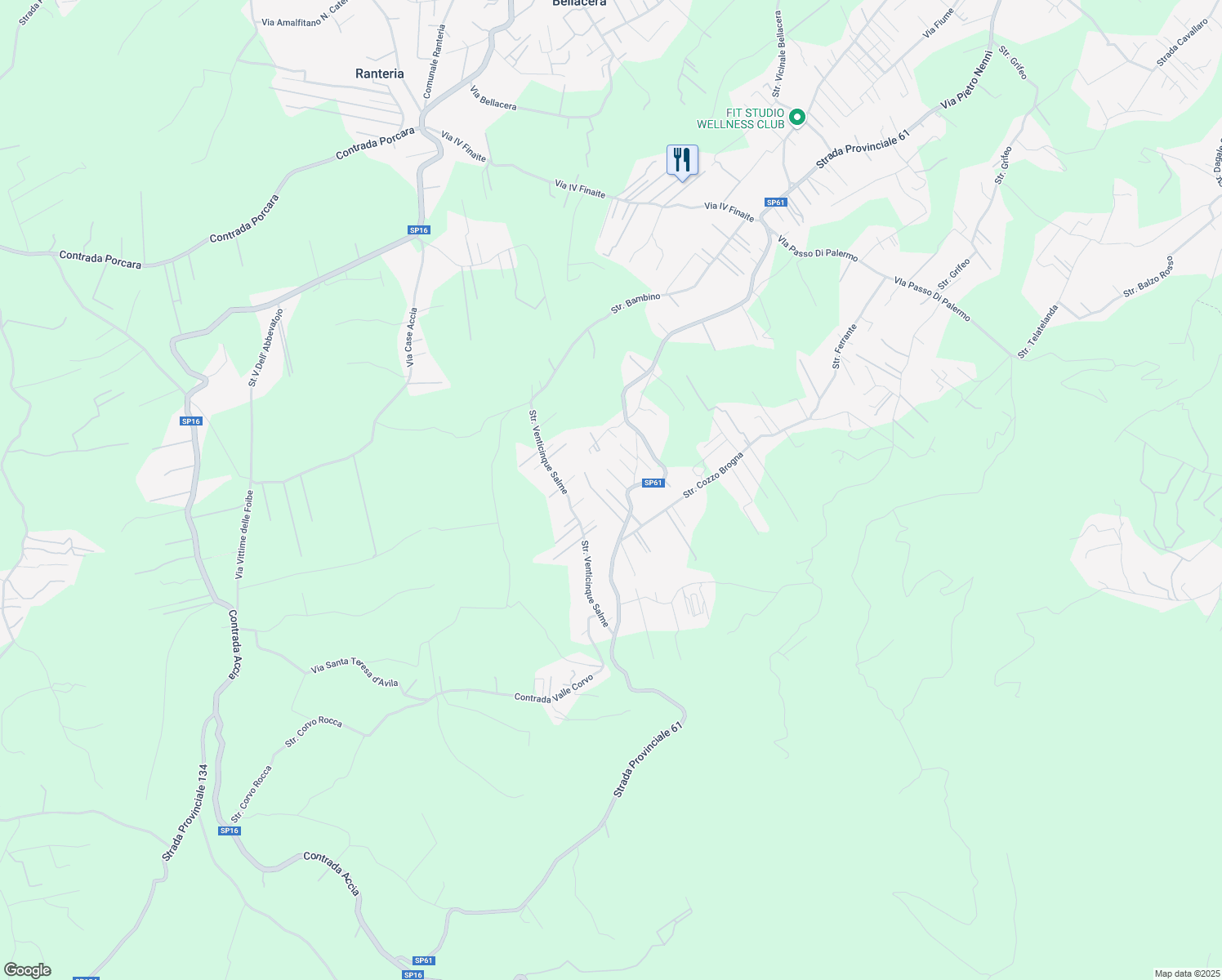 map of restaurants, bars, coffee shops, grocery stores, and more near Strada Provinciale 61 in Città metropolitana di Palermo