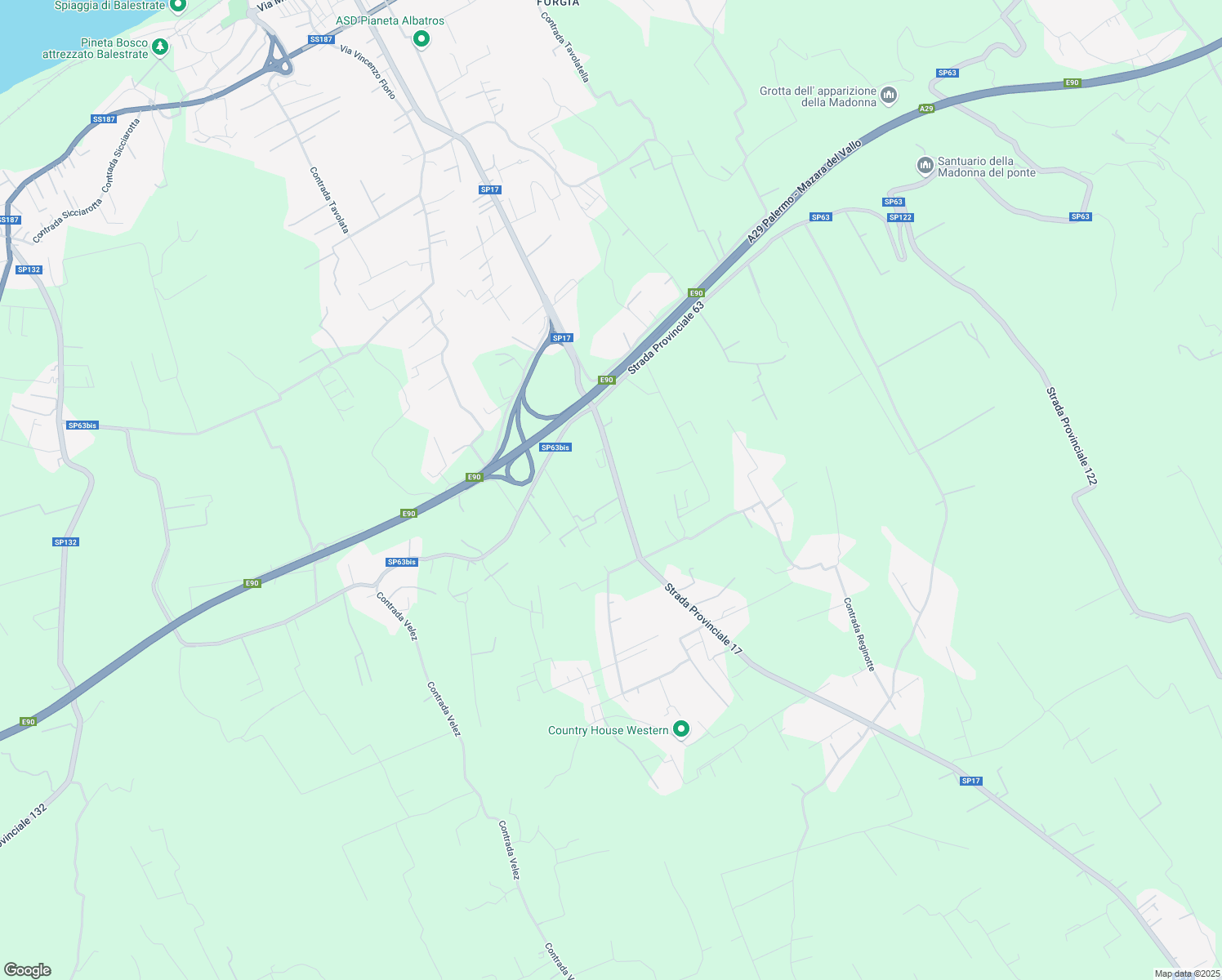 map of restaurants, bars, coffee shops, grocery stores, and more near 333 Strada Provinciale 17 in Provincia di Palermo