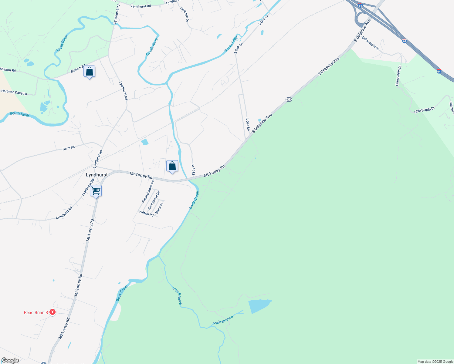map of restaurants, bars, coffee shops, grocery stores, and more near 166 Mount Torrey Road in Lyndhurst