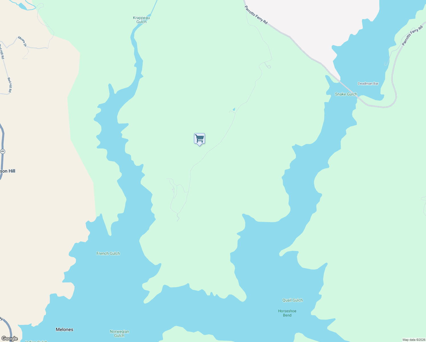 map of restaurants, bars, coffee shops, grocery stores, and more near 8055 Airolo Road in Murphys