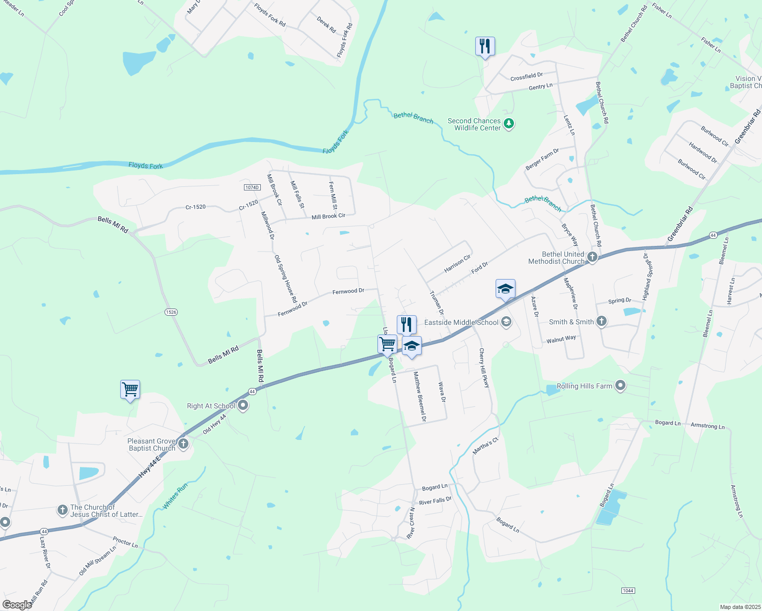 map of restaurants, bars, coffee shops, grocery stores, and more near 524 Lloyd Lane in Mount Washington