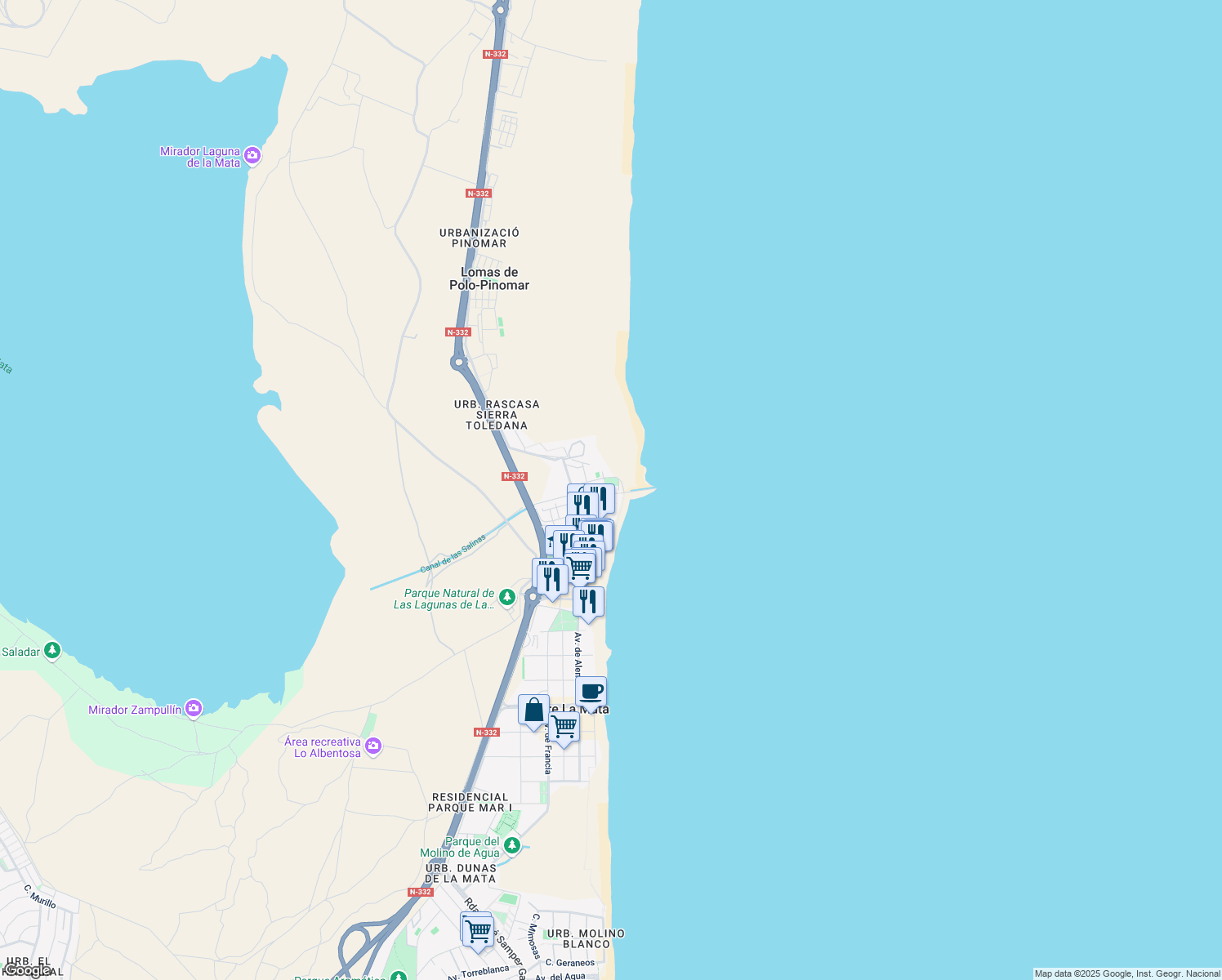 map of restaurants, bars, coffee shops, grocery stores, and more near 14 Calle Adriano in La Mata