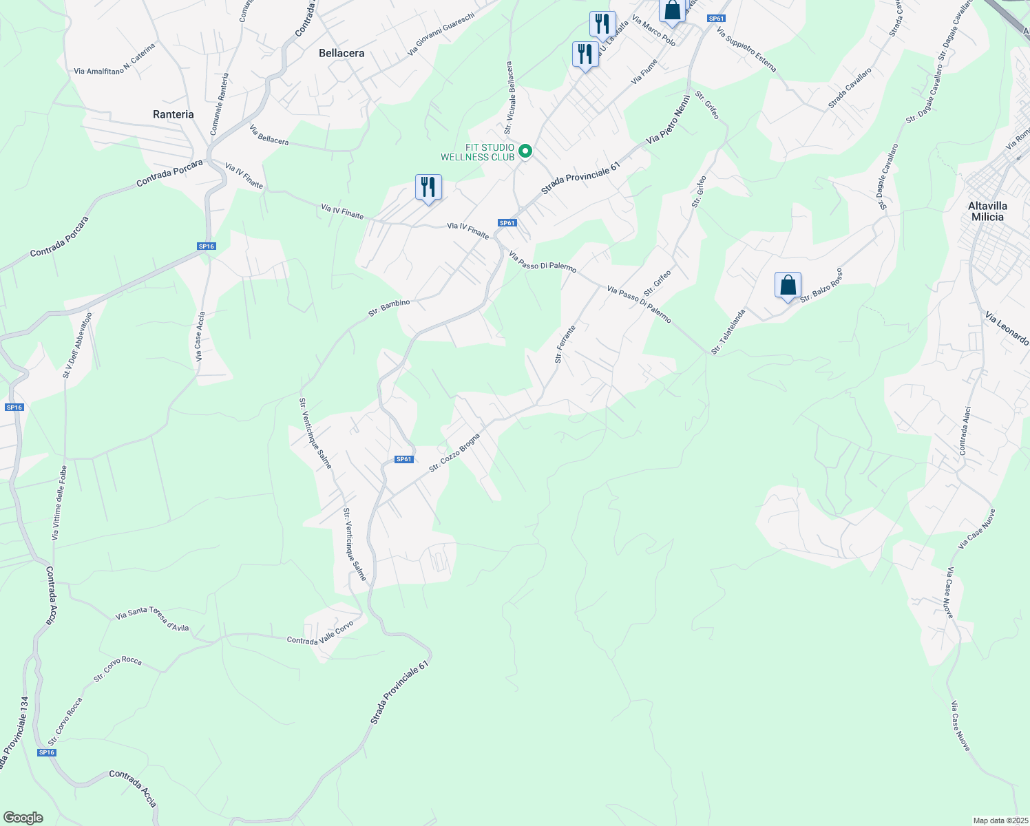 map of restaurants, bars, coffee shops, grocery stores, and more near 56 Strada Cozzo Brogna in Città metropolitana di Palermo