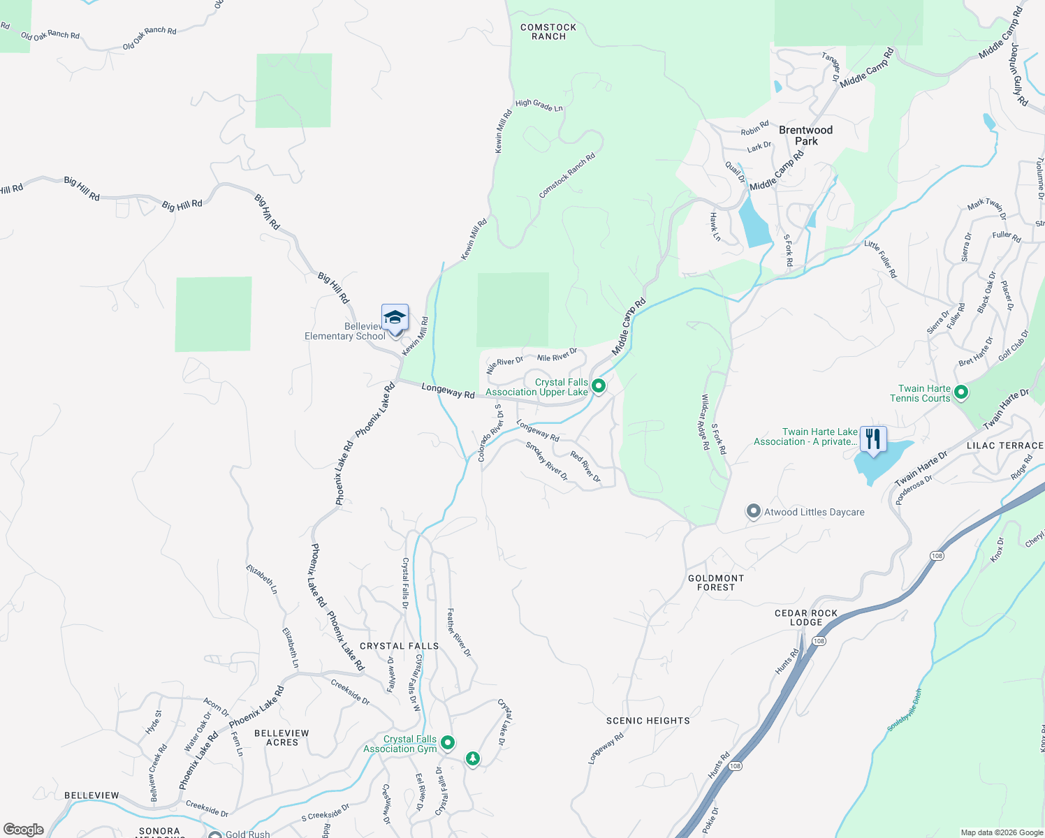 map of restaurants, bars, coffee shops, grocery stores, and more near 22491 Longeway Road in Sonora