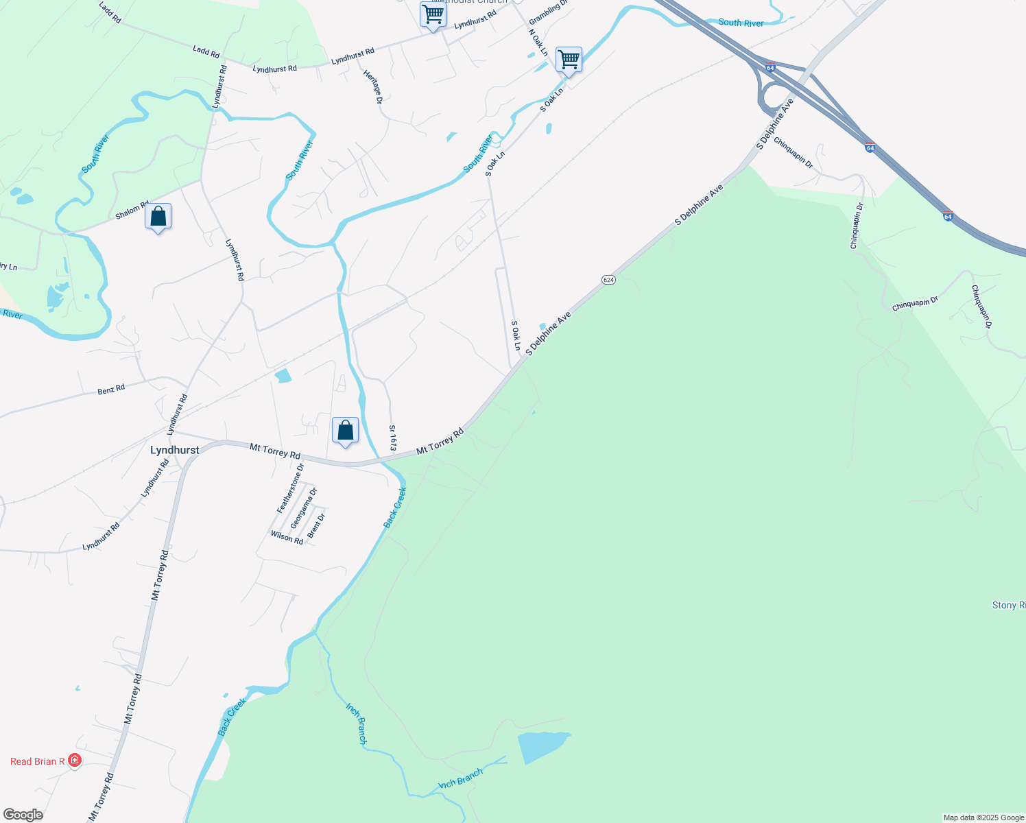 map of restaurants, bars, coffee shops, grocery stores, and more near 72 Mount Torrey Road in Lyndhurst