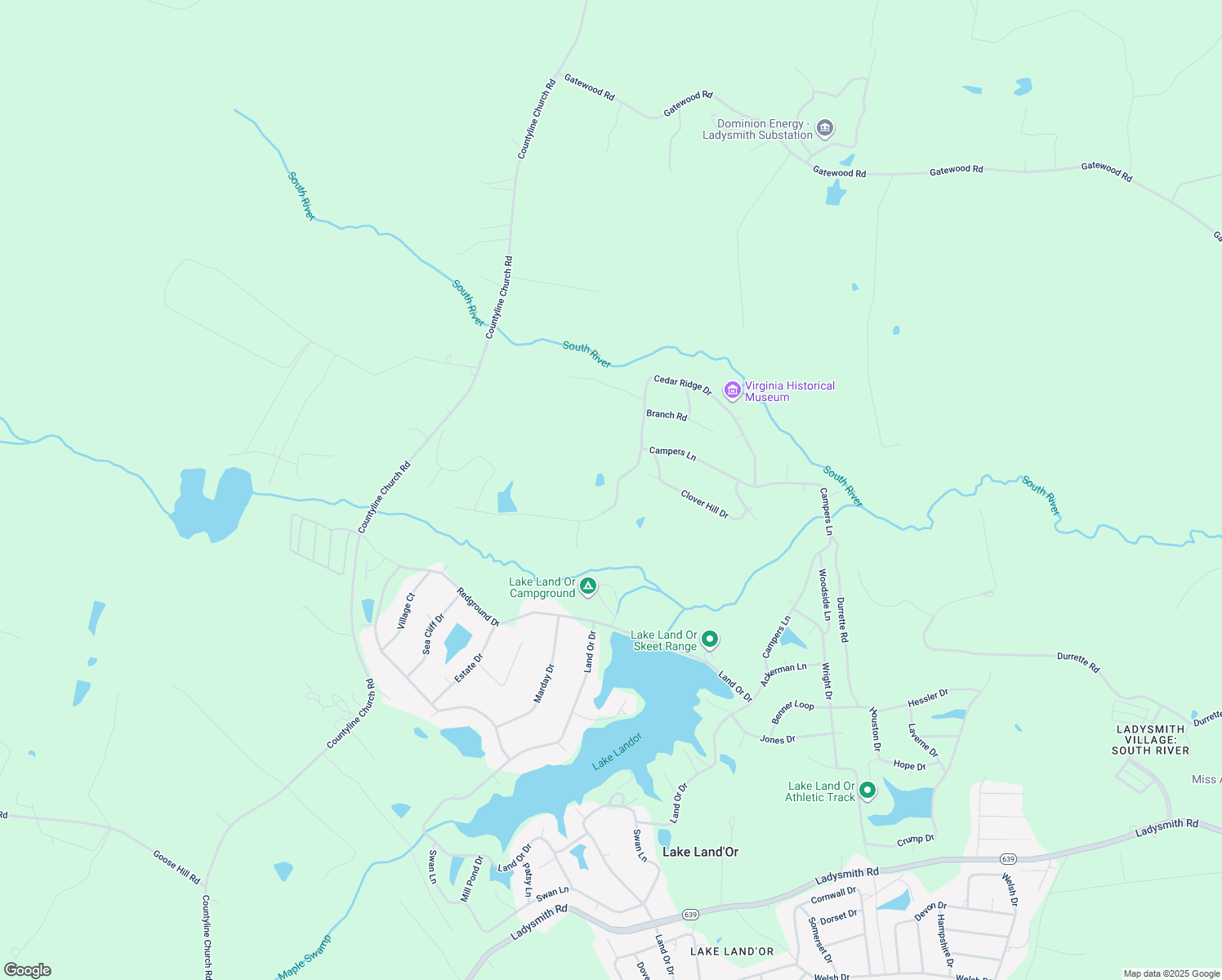 map of restaurants, bars, coffee shops, grocery stores, and more near 278 Cedar Ridge Drive in Ruther Glen