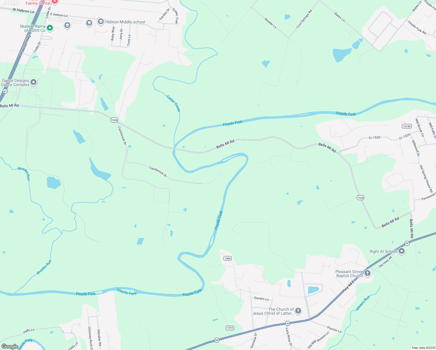 map of restaurants, bars, coffee shops, grocery stores, and more near 973 Castlerock Drive in Shepherdsville