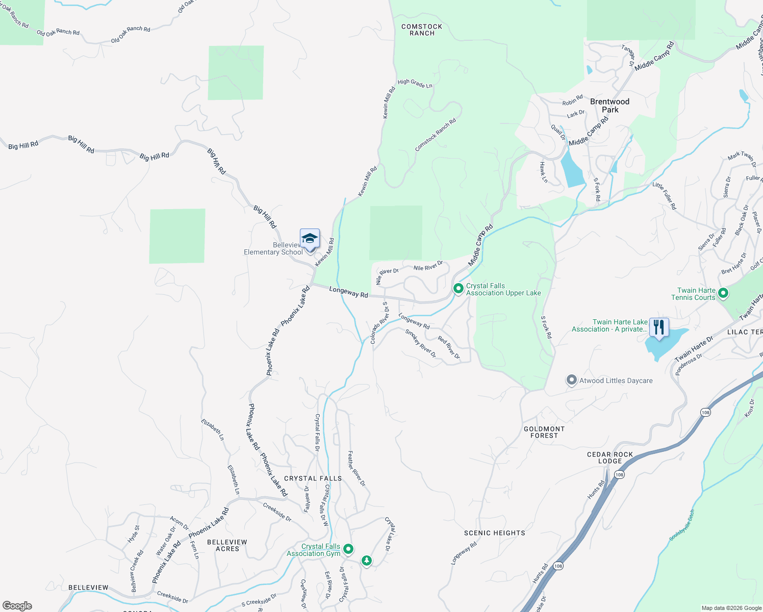 map of restaurants, bars, coffee shops, grocery stores, and more near 22572 North Colorado River Drive in Sonora